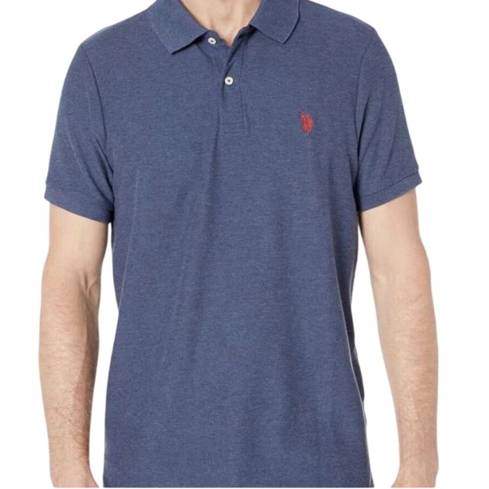 U.S. Polo Assn Mens XL Blue Heather Pique Polo Shirt Short Sleeve NWT